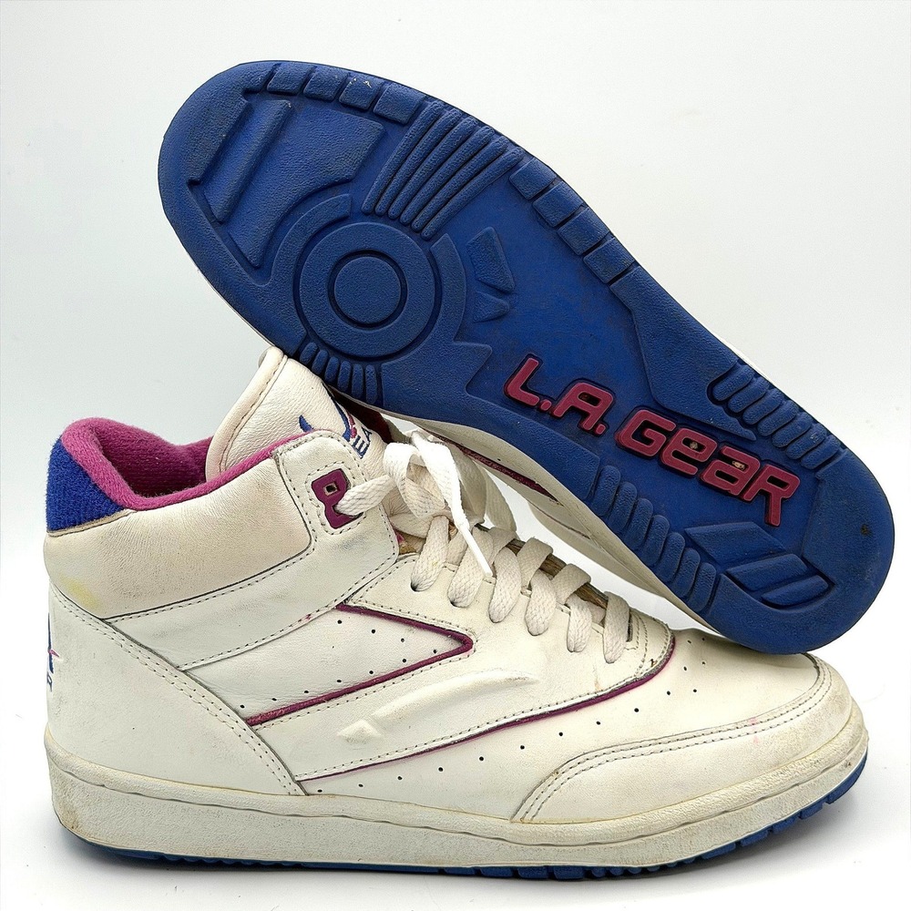 Vintage 1994 LA Gear High Top Sneakers Womens 7.5 Pink Blue Grunge Streetwear